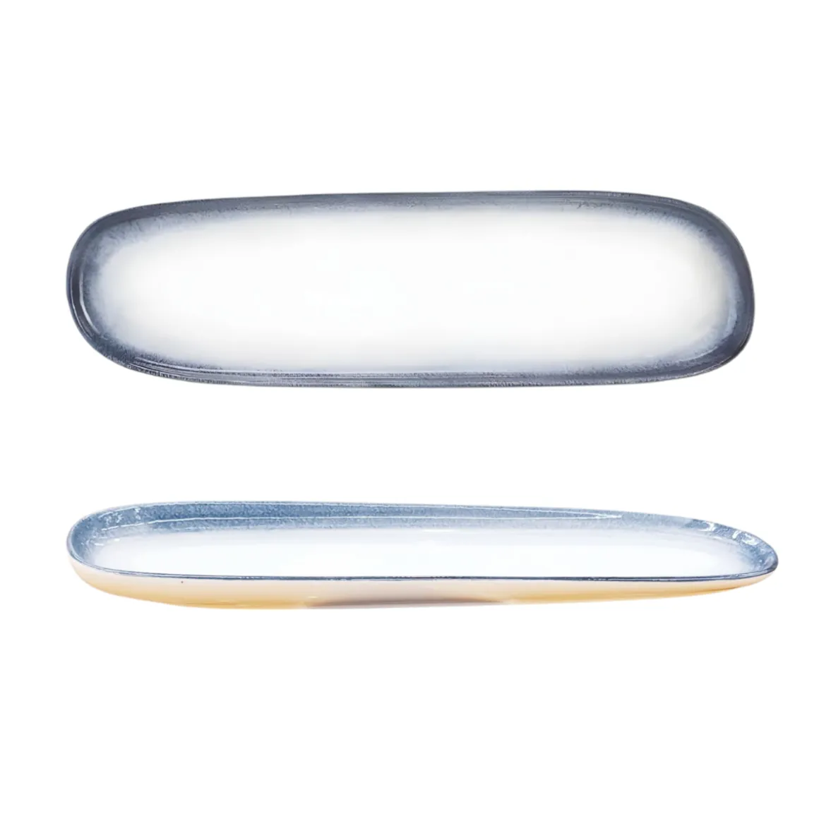 VASSOIO OVALE IN PORCELLANA LINEA ONDA 41.5X11.5CM BIANCO/BLU