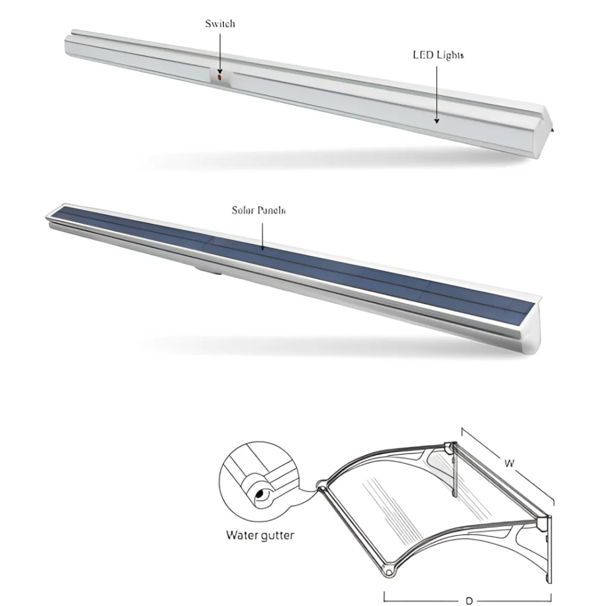 Vendita online di PENSILINA CM 100X120 CON LUCE LED TRASPARENTE E GRIGIO