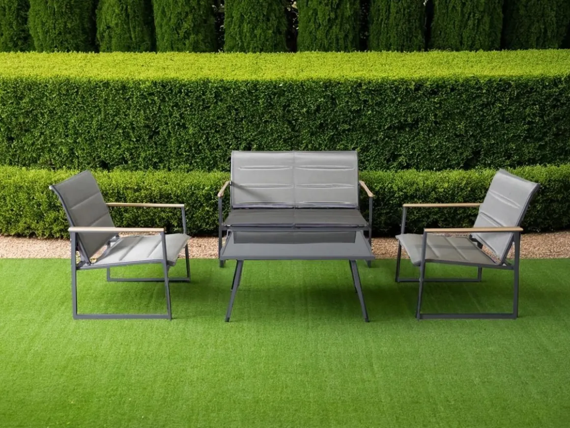 Vendita online di SALOTTO DA GIARDINO IN METALLO ANTRACITE E TEXTILENE