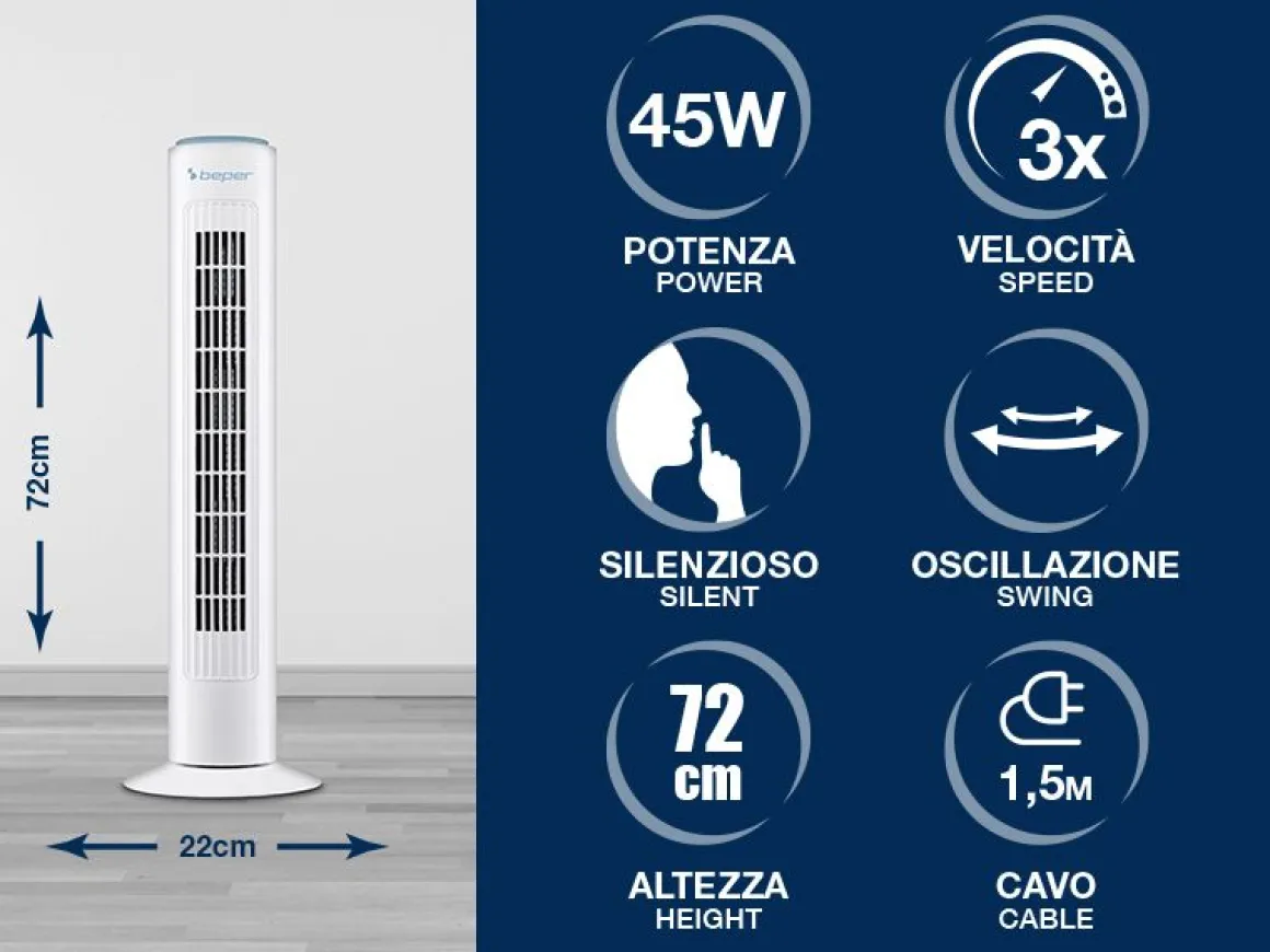 VENTILATORE A TORRETTA 3 VELOCITA 45W H 72CM