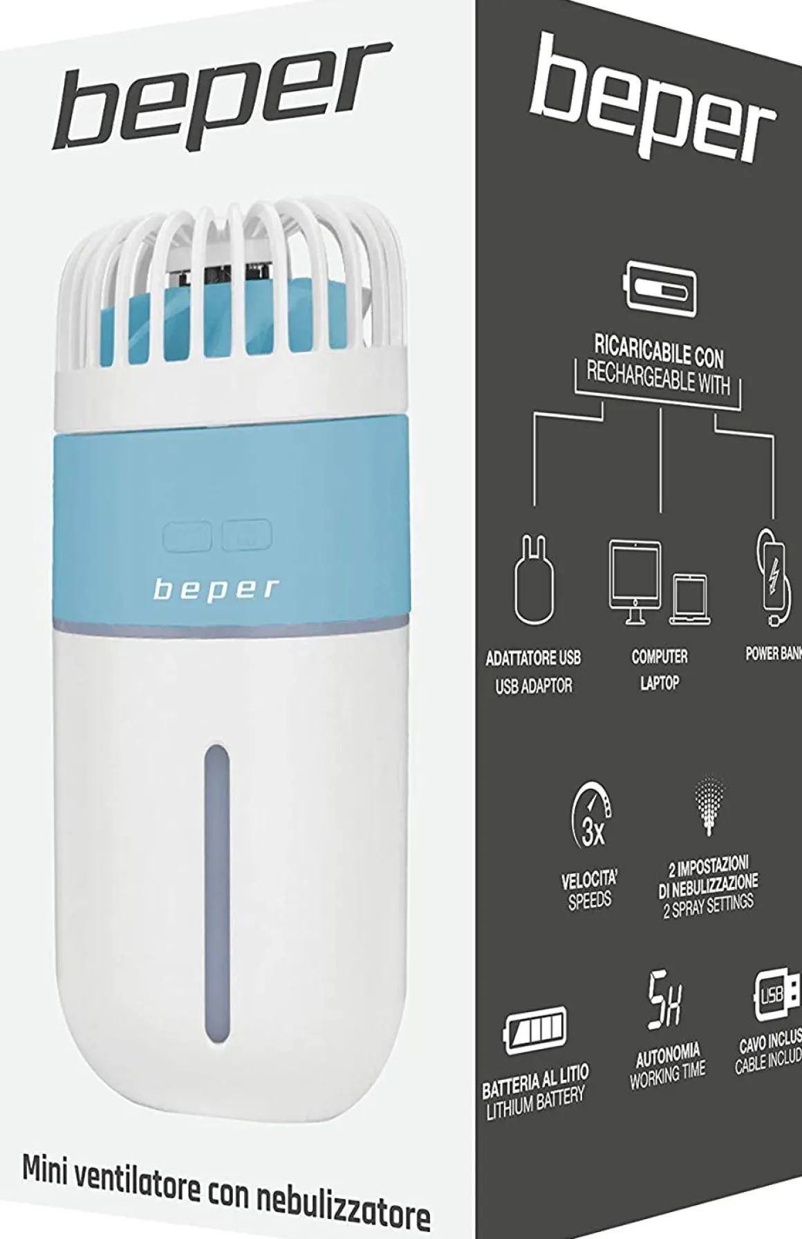 VENTILATORE RICARICABILE CON NEBULIZZATORE